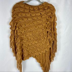 Camel Brown Fringe Poncho Asymmetrical One Size
